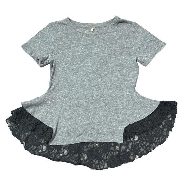 Free People Tulip Black Lace Trimmed Black Tee Size Women's XSmall - Picture 1 of 1